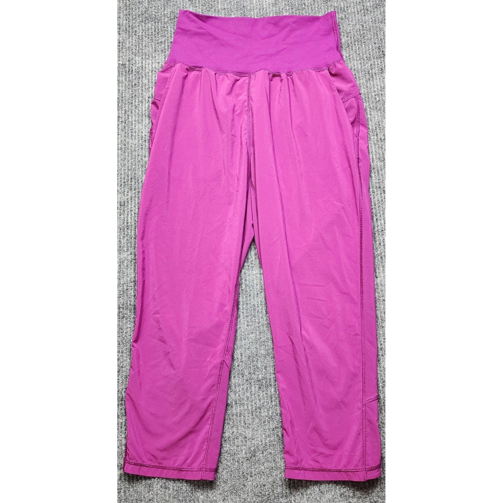 Lululemon Athletica High Rise Crop Pants Magenta Purple Tulip Hem Pockets Size 8